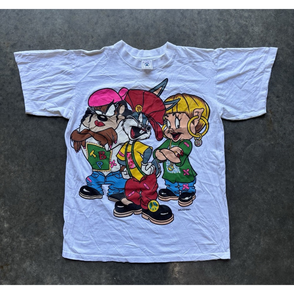 VTG 1993 Looney Tunes T-Shirt Taz Bugs Porky Hip Hop Single Stitch Tee Large